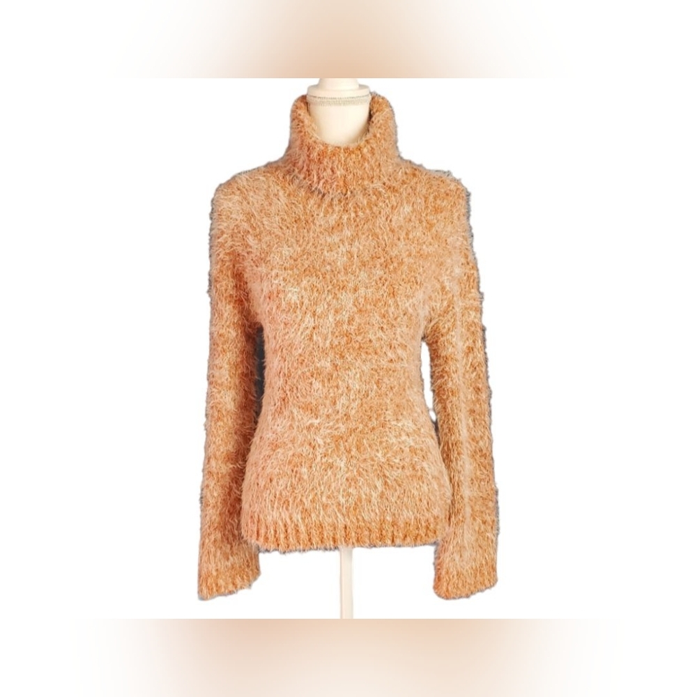 Sweater Women's Fuzzy Knit Turtleneck Tan Lion Marl Tan/Beige Size Large NWT